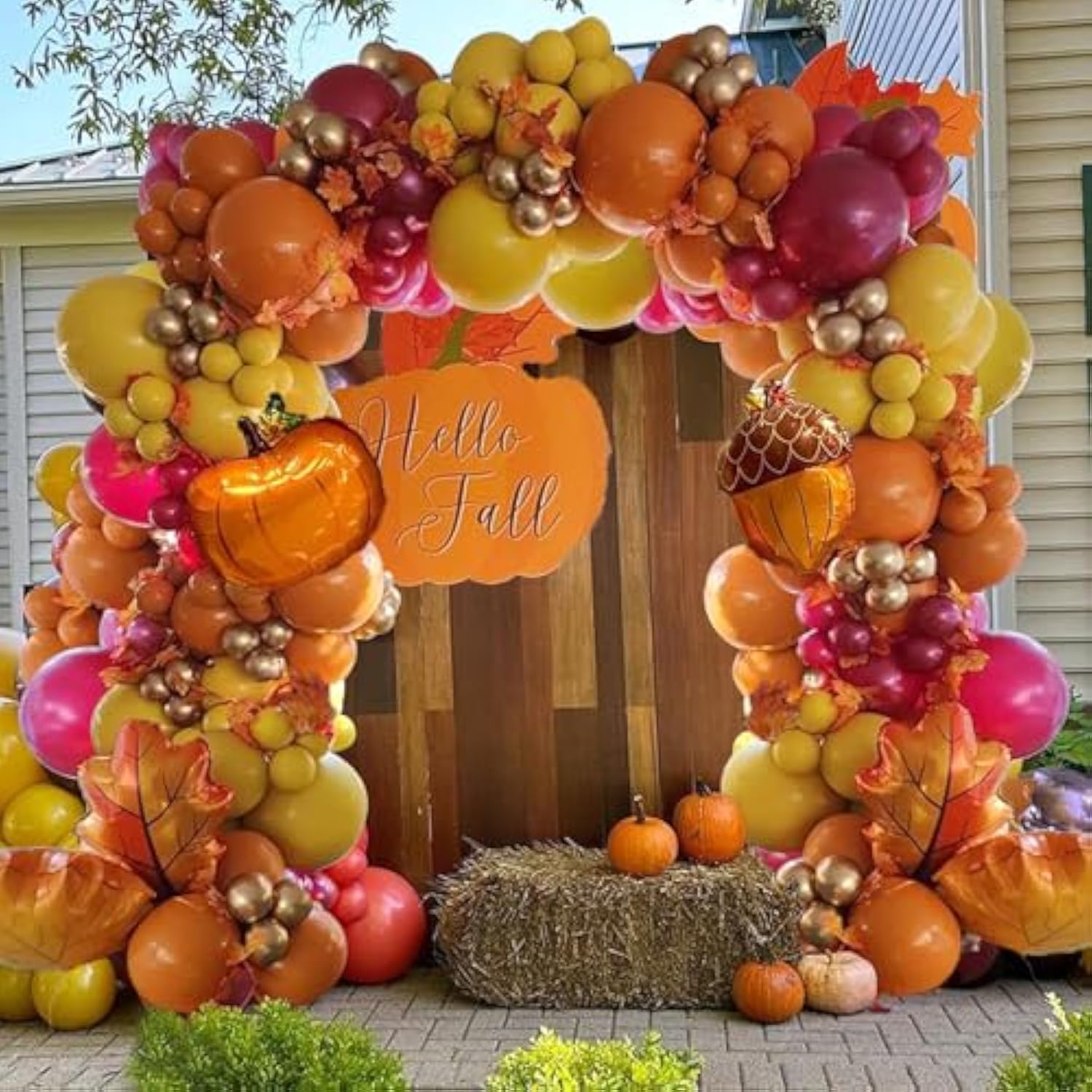 Fall Balloon Arch Kit: Orange, Burgundy, Gold, Pumpkin & Maple Leaf Decor