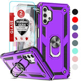 Phone Case For Samsung Galaxy A32 5G, Samsung A32 Case With [2 Pack] Tempered Glass Screen Protectors, [-Grade] Ring Holder Kickstand Case For Samsung A32 5G (Not Fit 4G), Purple
