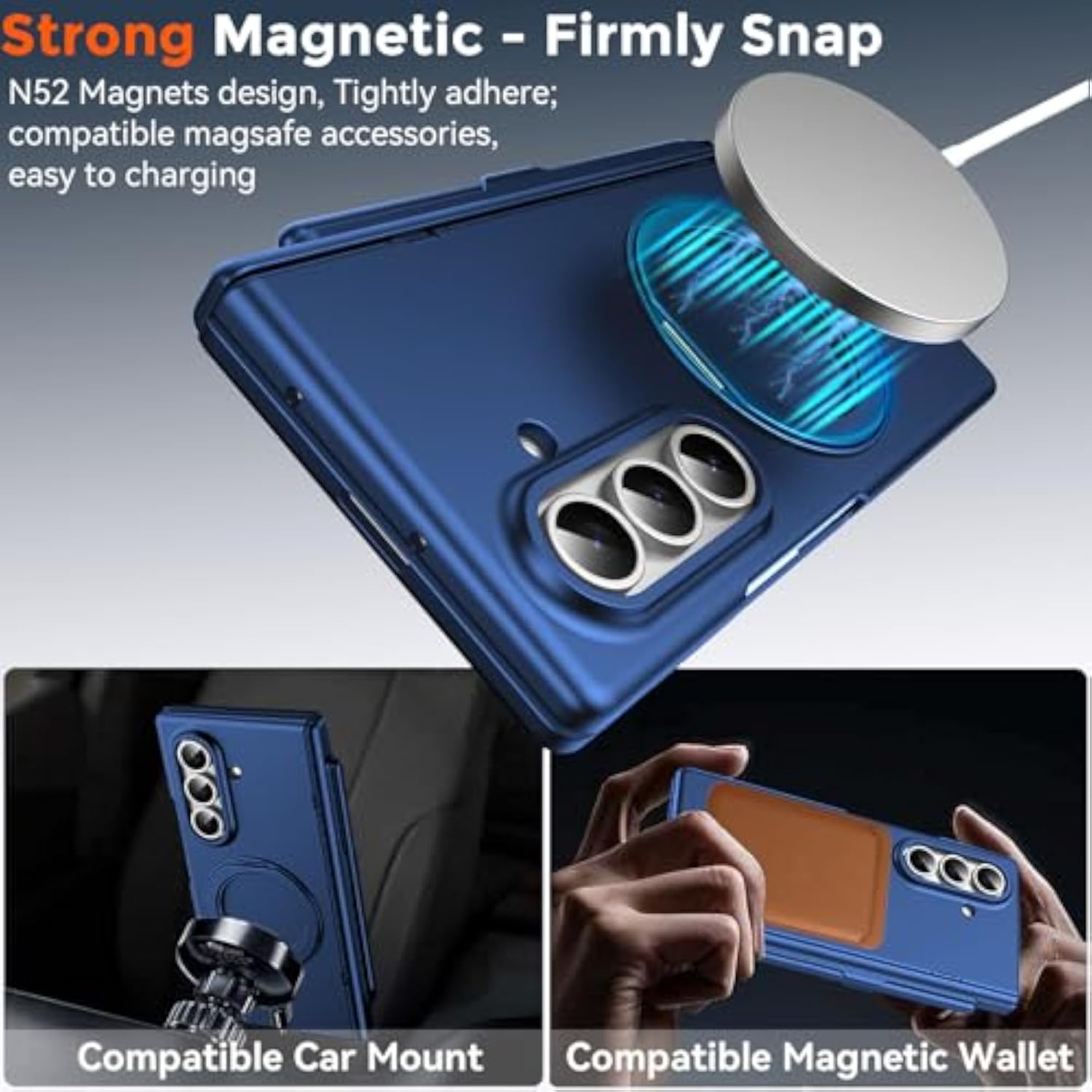 Samsung Galaxy Z Fold 7 Case with S Pen Holder & Stylus, 360° Rotating Magnetic Ring Stand Compatible Magsafe Screen Protector Hinge Cover Full Coverage Protective Case for Z Fold 7 Blue