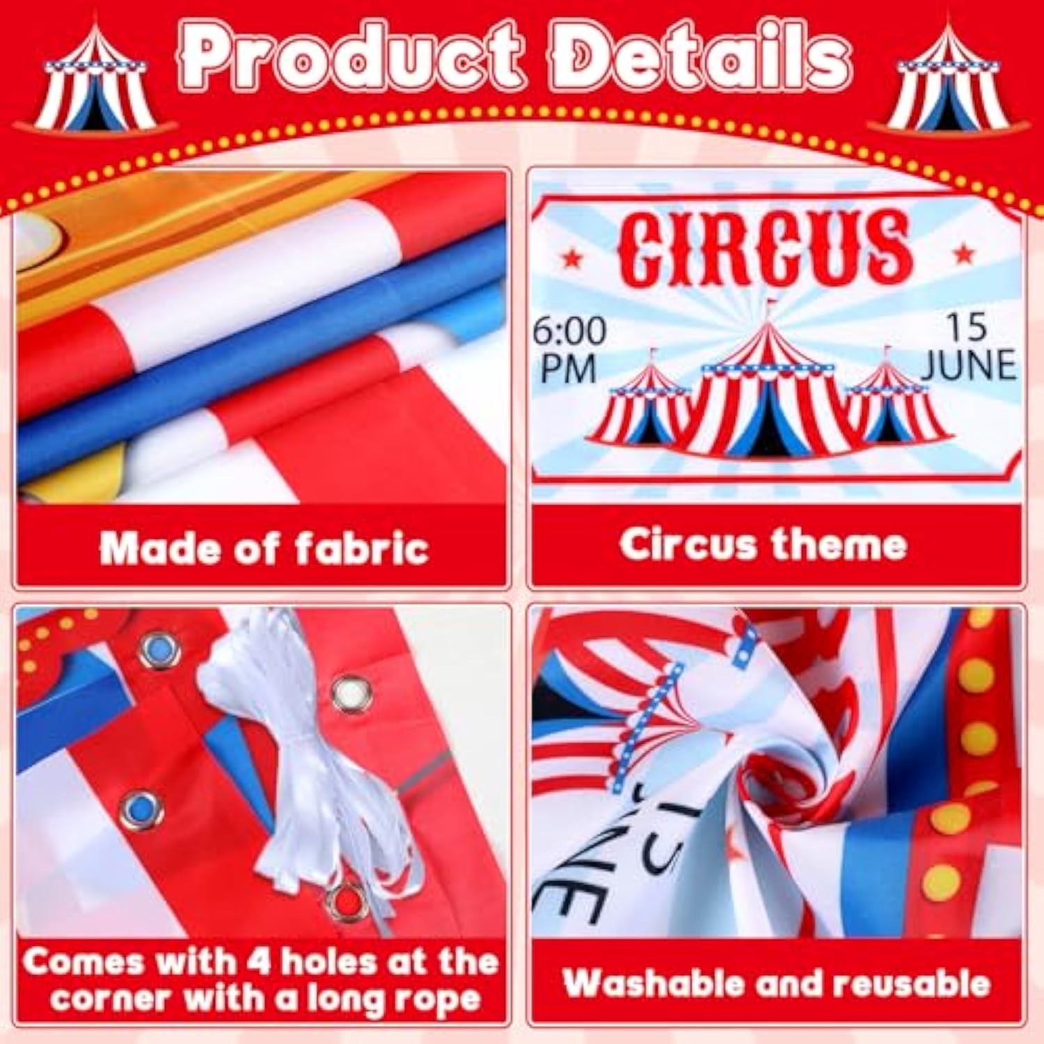Carnival Circus Party Decorations Carnival Ticket Booth Circus Theme Photo Booth Props Backdrop Fabric Photo Birthday Banner Door Hanging For Kids Christmas Decorations Carnival Game Supply 31X62Inch