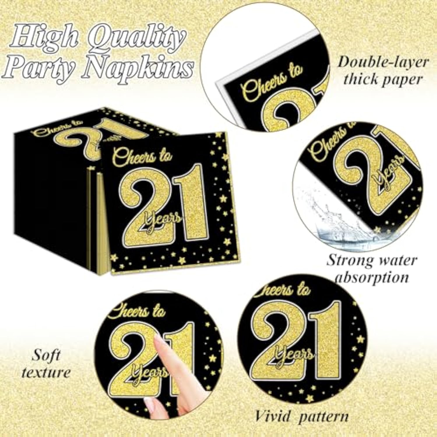 200 Pcs 21St Birthday Party Supplies Black Gold Paper Plates Cheers To 21 Years Paper Plates And Napkins Forks Disposable Black Gold Birthday Tableware Set For Kids 50 Guests Decorations Supplies