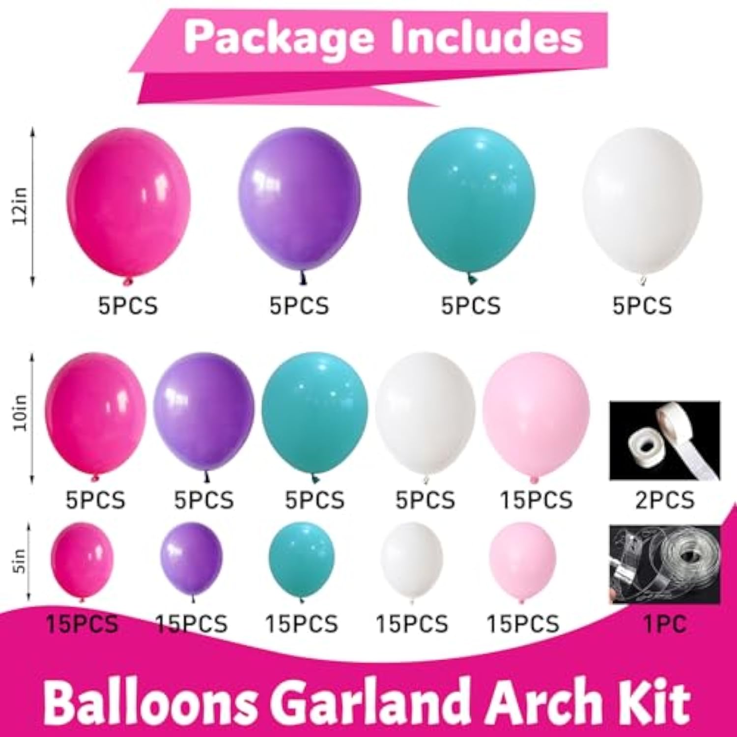 Pink Purple Balloon Arch Kit 130 Pcs Blue Purple Pink Party Balloons Garland Pastel Hot Pink Teal Purple White Latex Balloon For Girls Mermaid Birthday Baby Shower Wedding Party Decorations