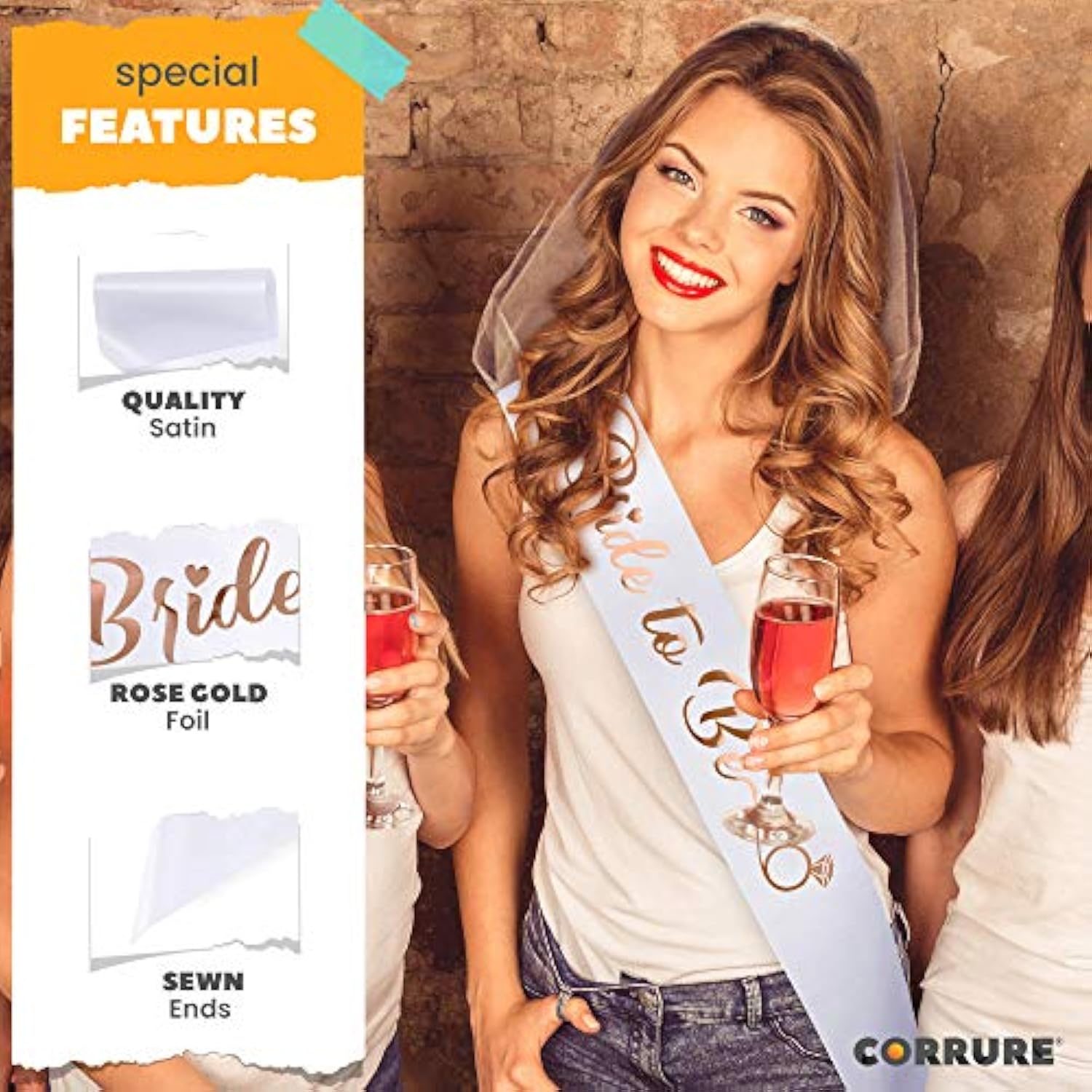 'Bride To Be' Bachelorette Party Sash - Bridal Shower White Satin Sash With Rose Gold Foil Lettering - Hen Party Decorations Supplies Accessories, Wedding Engagement Party Favors Gift
