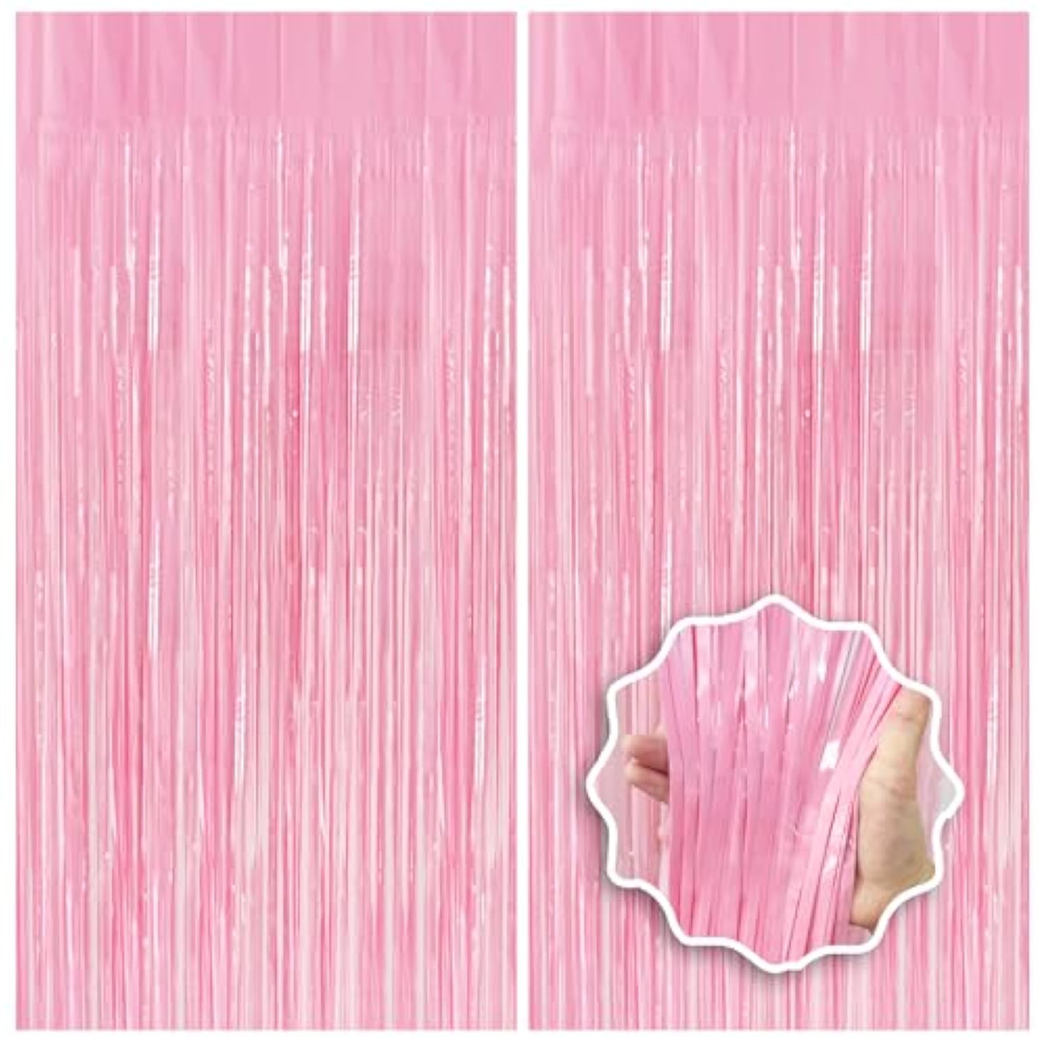 Pastel Pink Birthday Party Backdrop Decorations Foil Fringe Curtain 3.3X8.2Ft 2 Pack, Pink Streamers Background Party Decorations Wall Door Hanging For Baby Valentines Barbie Princess Bachelorette