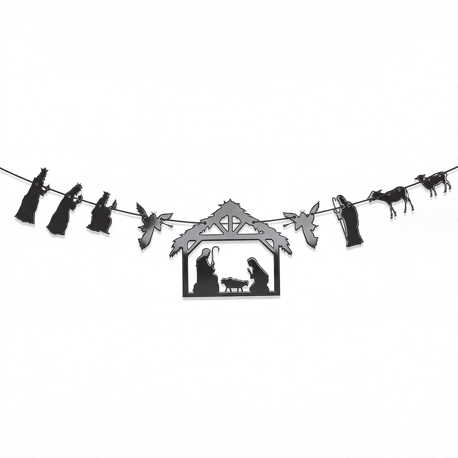 The 9 Pcs Christmas Nativity Banner Nativity Scene Garland Hanging Jesus Manger Scene For Door Wall Home Window Holy Hanging Decoration Christmas Jesus Birthday Party Favor Supplies