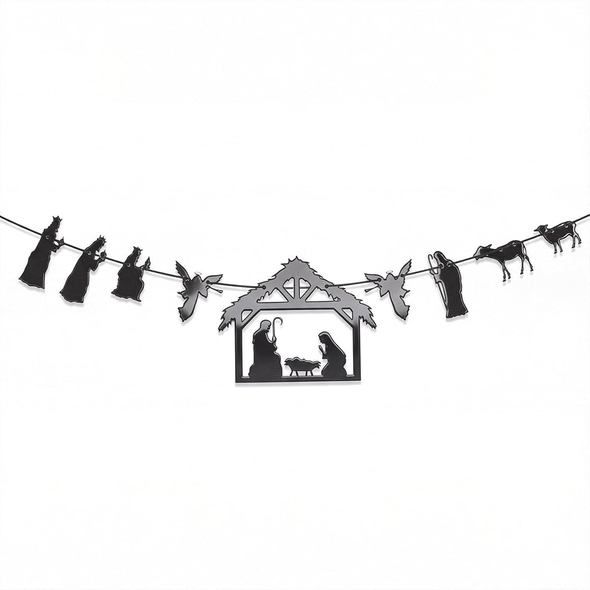 The 9 Pcs Christmas Nativity Banner Nativity Scene Garland Hanging Jesus Manger Scene For Door Wall Home Window Holy Hanging Decoration Christmas Jesus Birthday Party Favor Supplies