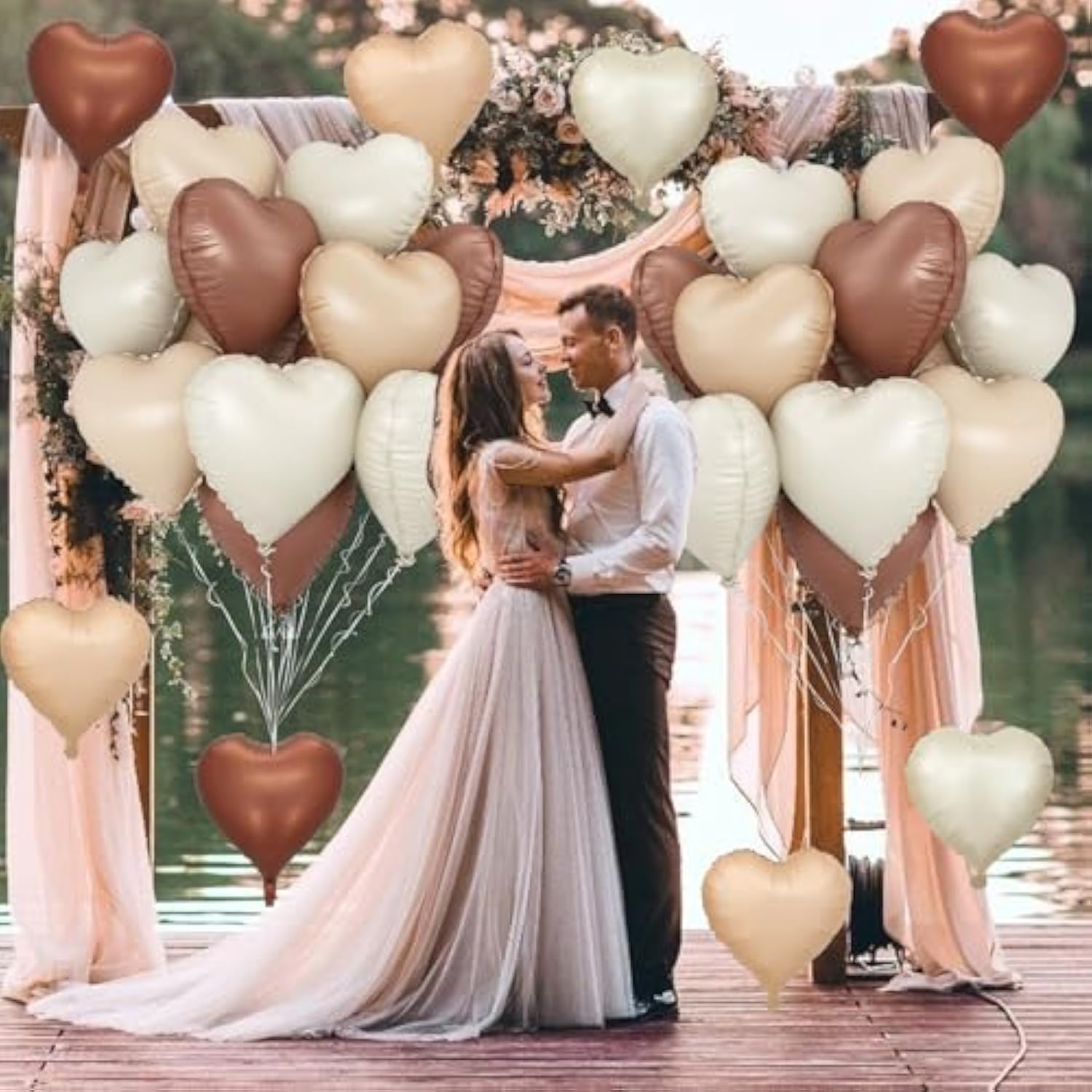 12PCS Cream Brown Heart Foil Balloons Beige Coffee Mylar Party Decor