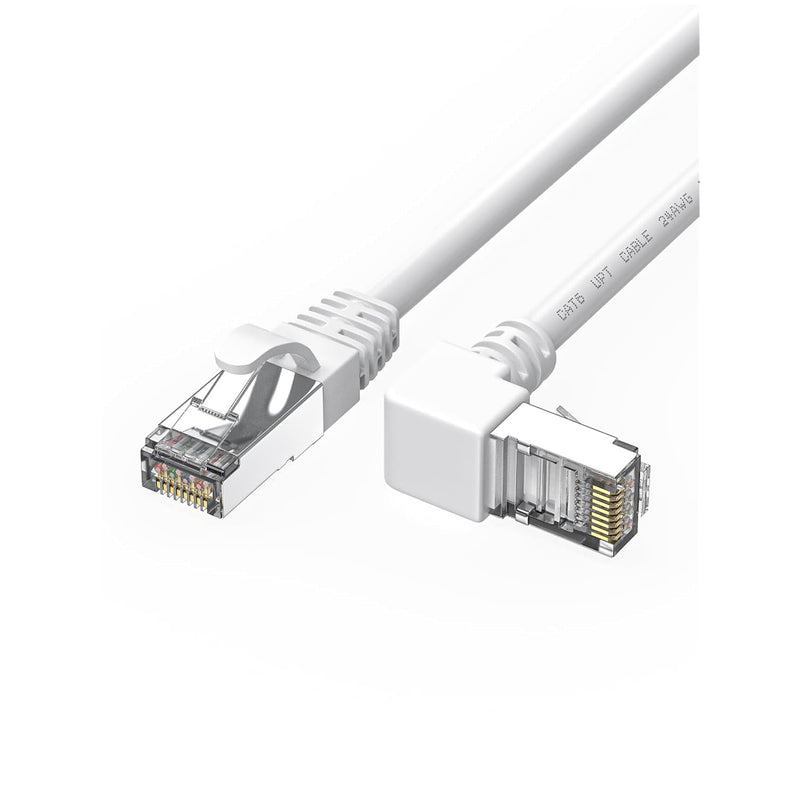 90 Degree Cat6 Ethernet Cable Right Angle Upward Angled White 3Ft,Rj45 Lan Gig