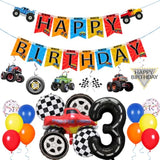 Monster Truck 3Rd Birthday Party Decorations Set - 40 Pcs Banner, Hanging Swirls, Foil & Latex Balloons For 3Rd Birthday Race Car Theme Party Supplies