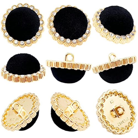 10Pcs Round Shank Buttons For Sewing Black Velvet Gold Button Crafts C