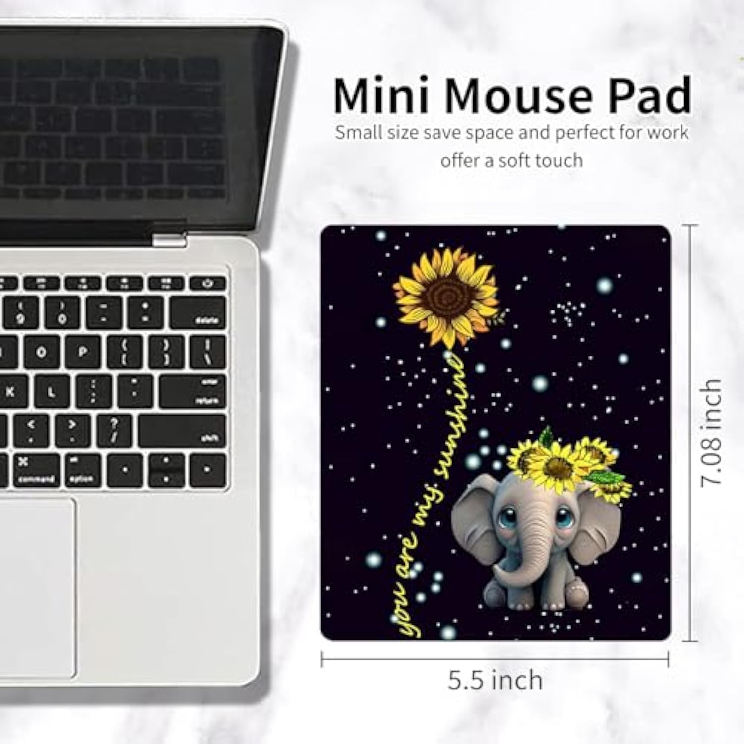 Mouse Pad Elephant Sunflower 7X5.8 Inch Stitched Edge Anti-Slip Waterproof Rubber Mouse Mat, Pretty Cute Mouse Pad For Office Gaming Laptop Wireless Mouse, Computers, Laptop, Office Travel