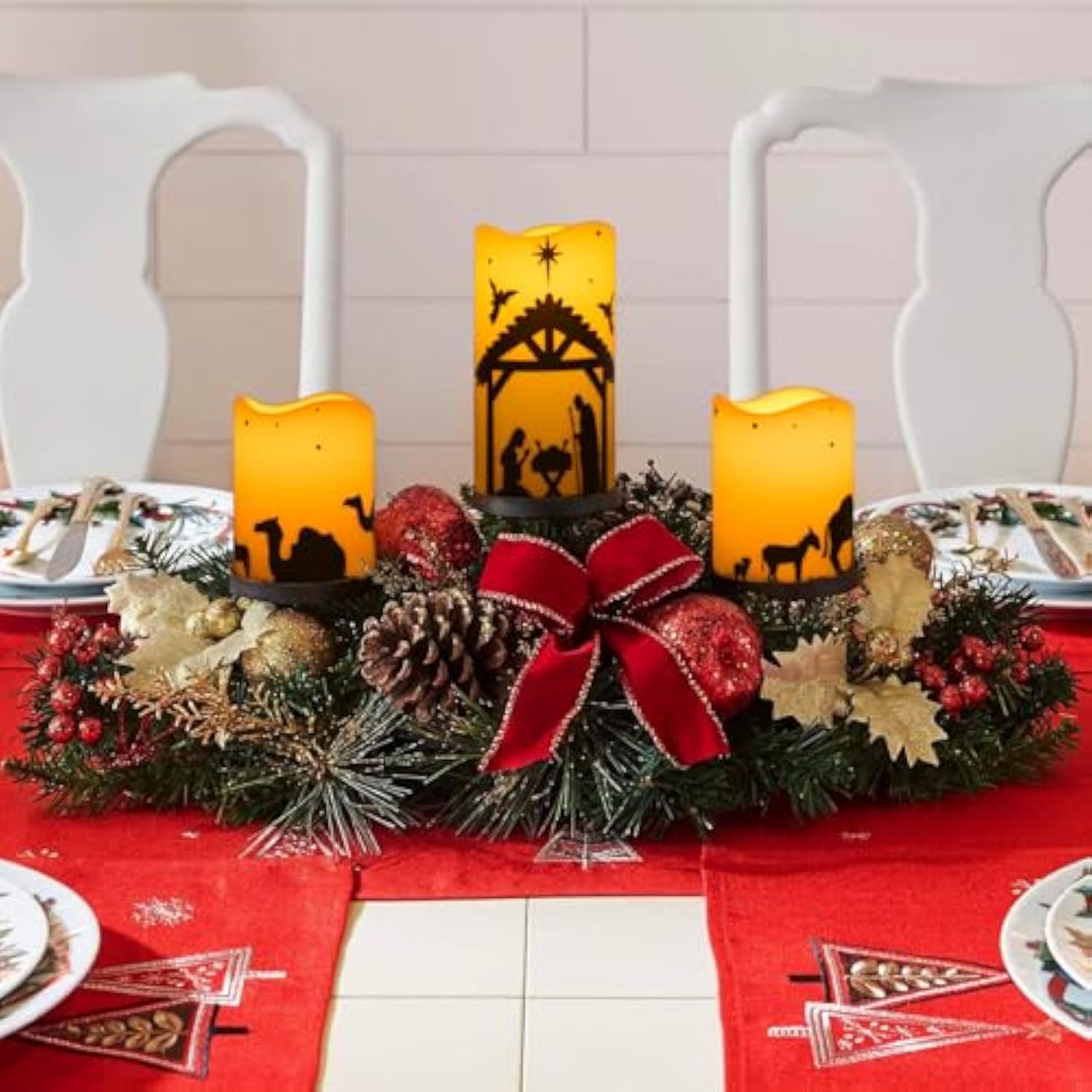 Nativity Scene Candles Sets Of 5 - Christmas Flameless Candles Religion Decor For Home Outdoor Indoor Adventure Table Window Craftwork Yard Xmas Holiday Display