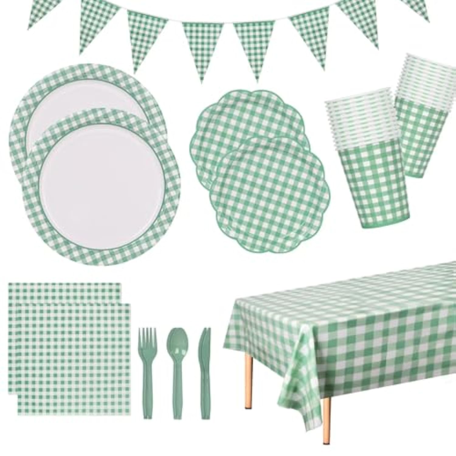 170 Pieces Sage Green And White Party Supplies Disposable Paper Plates Napkins Cups Knives Spoons Forks Tablecloth Banner For Wedding Bridal Baby Shower Decorations, Serve 24