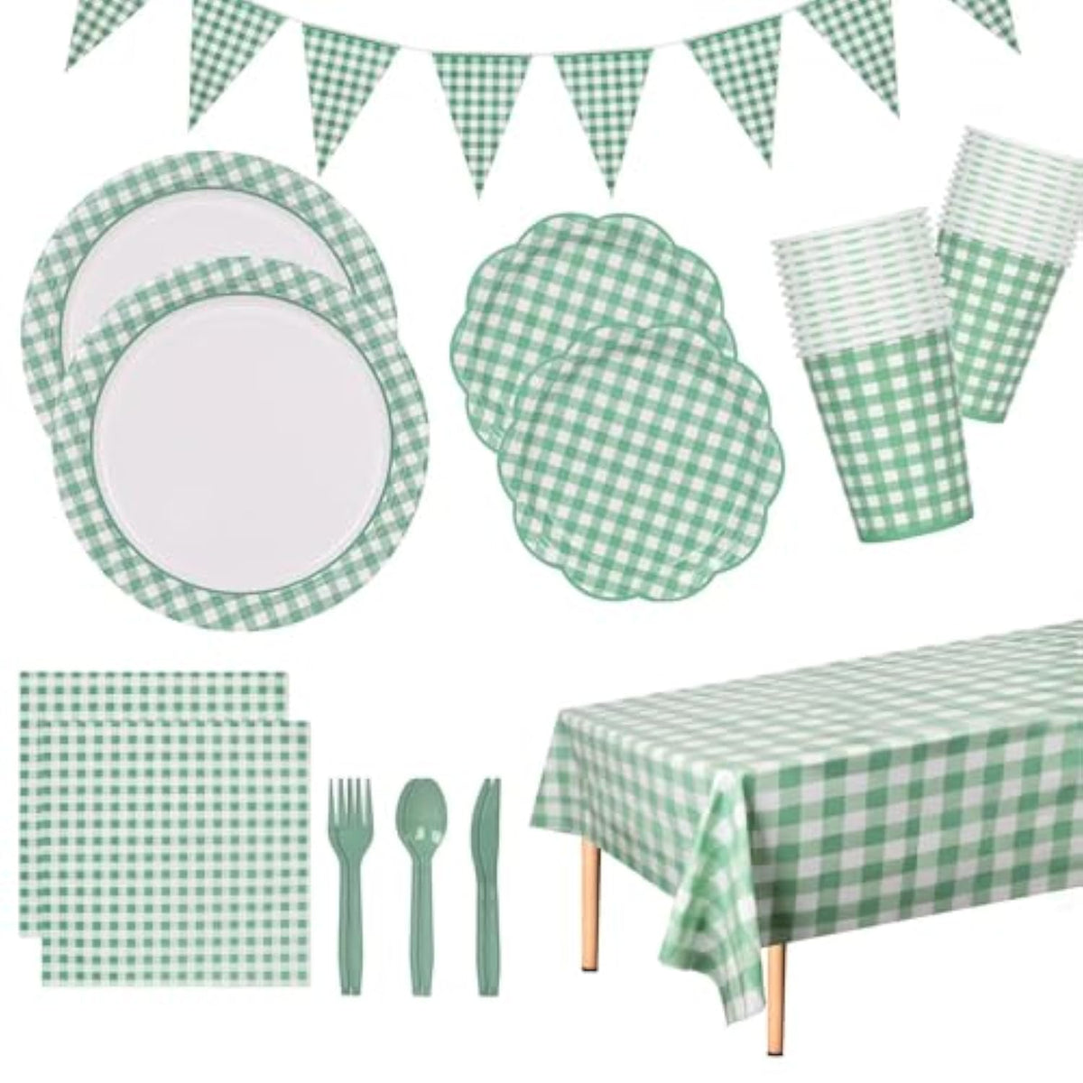 170 Pieces Sage Green And White Party Supplies Disposable Paper Plates Napkins Cups Knives Spoons Forks Tablecloth Banner For Wedding Bridal Baby Shower Decorations, Serve 24