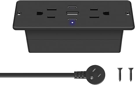 Flush Mount Furniture Power Strip USB C Ports Small Desk Outlet 6FT Black
