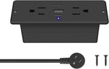 Flush Mount Furniture Power Strip USB C Ports Small Desk Outlet 6FT Black