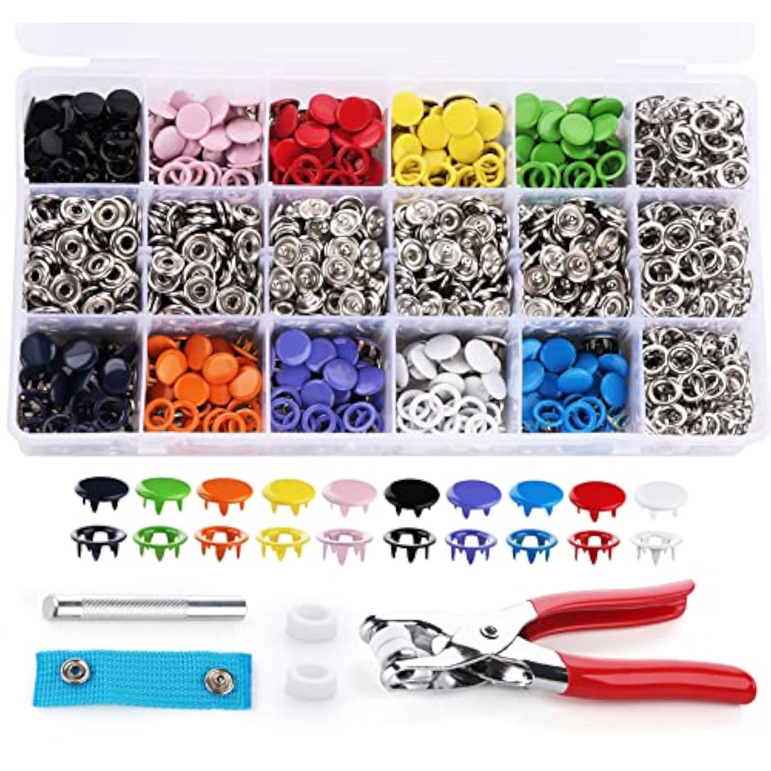 300 Sets Snap Fasteners Kit Tool, Metal Snap Buttons Rings With Fasten
