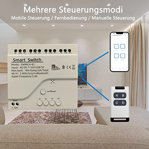 Ewelink 4 Channels Wireless Smart Switch Usb 5V/Ac/Dc 7V-32V Smart Wifi Relay Switch Module With Case, Pairing With Bluetooth For Alexa Google Home Voice Control