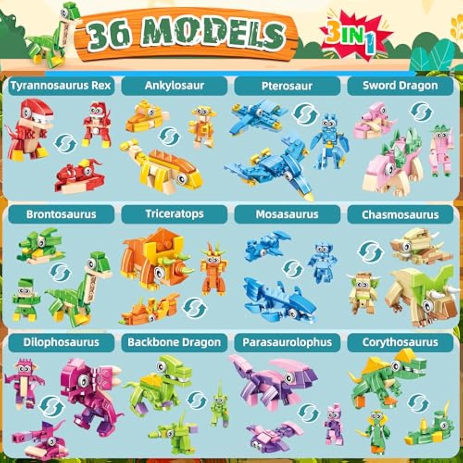 12 Packs Dinosaur Party Favors For Kids - 417 Pcs Mini Dinosaur Building Blocks Set Toys For Boys Kids Easter Stuffers Fillers Birthday Valentines Day Gifts Classroom Prizes