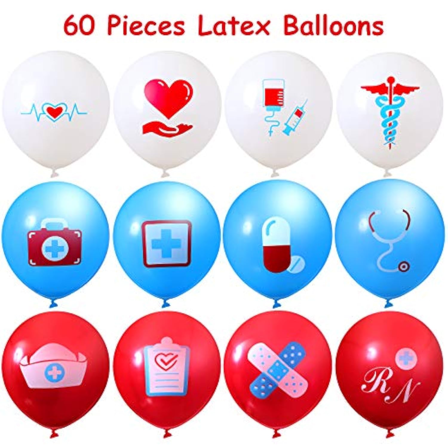 60pcs Nurse Balloons Party Decorations for Nursing Graduation RN Themed Party