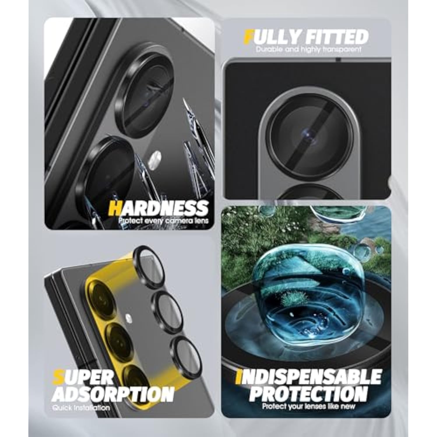 (2 Sets) Camera Lens Protector Compatible For Samsung Galaxy Z Fold 7, Protector De Cámera One-Step Installation Tray Individual Alloy Metal Ring Glass Case Friendly - Black