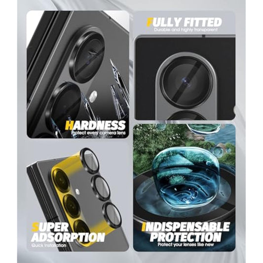 (2 Sets) Camera Lens Protector Compatible For Samsung Galaxy Z Fold 7, Protector De Cámera One-Step Installation Tray Individual Alloy Metal Ring Glass Case Friendly - Black