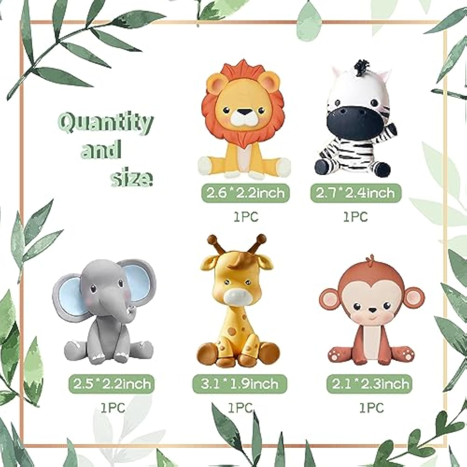 Jungle Safari Animal Cake Topper Lion Giraffe Monkey Elephant Zebra Party Decor