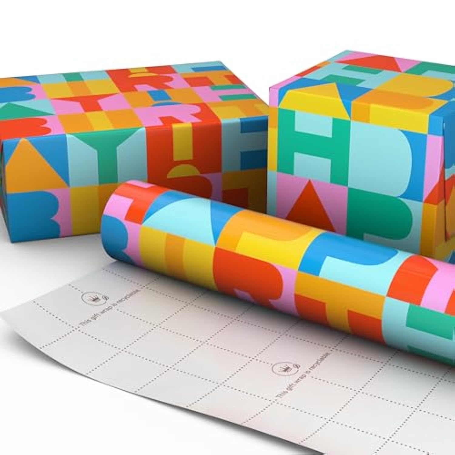 Hallmark Birthday Wrapping Paper Mini Roll (Rainbow Block Letters) for Kids Birthday - 40 Sq. Ft.