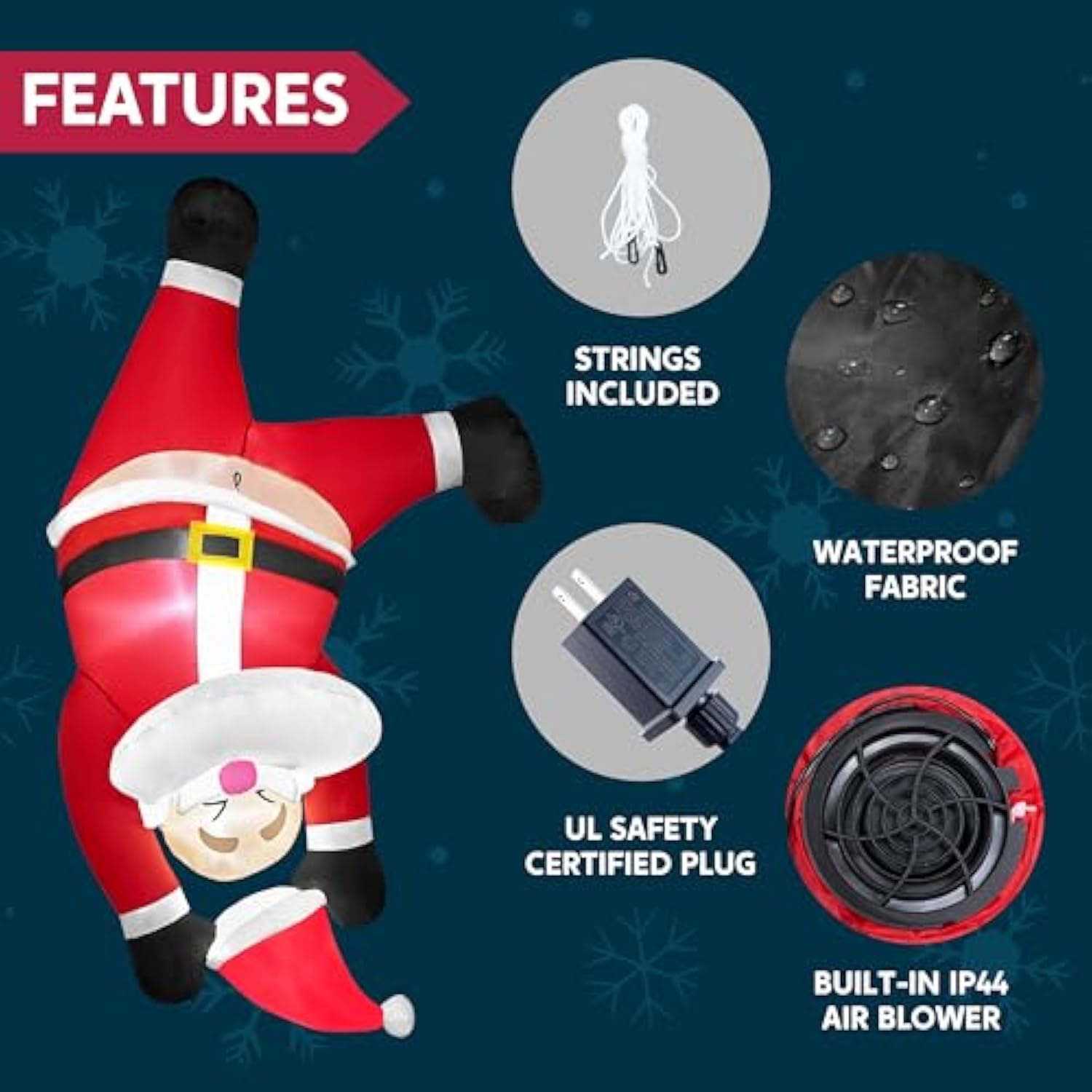 6 Ft Tall Hanging Christmas Santa Inflatables Decoration, Christmas Inflatable Santa Hanging Upside Down, Blow Up Yard D