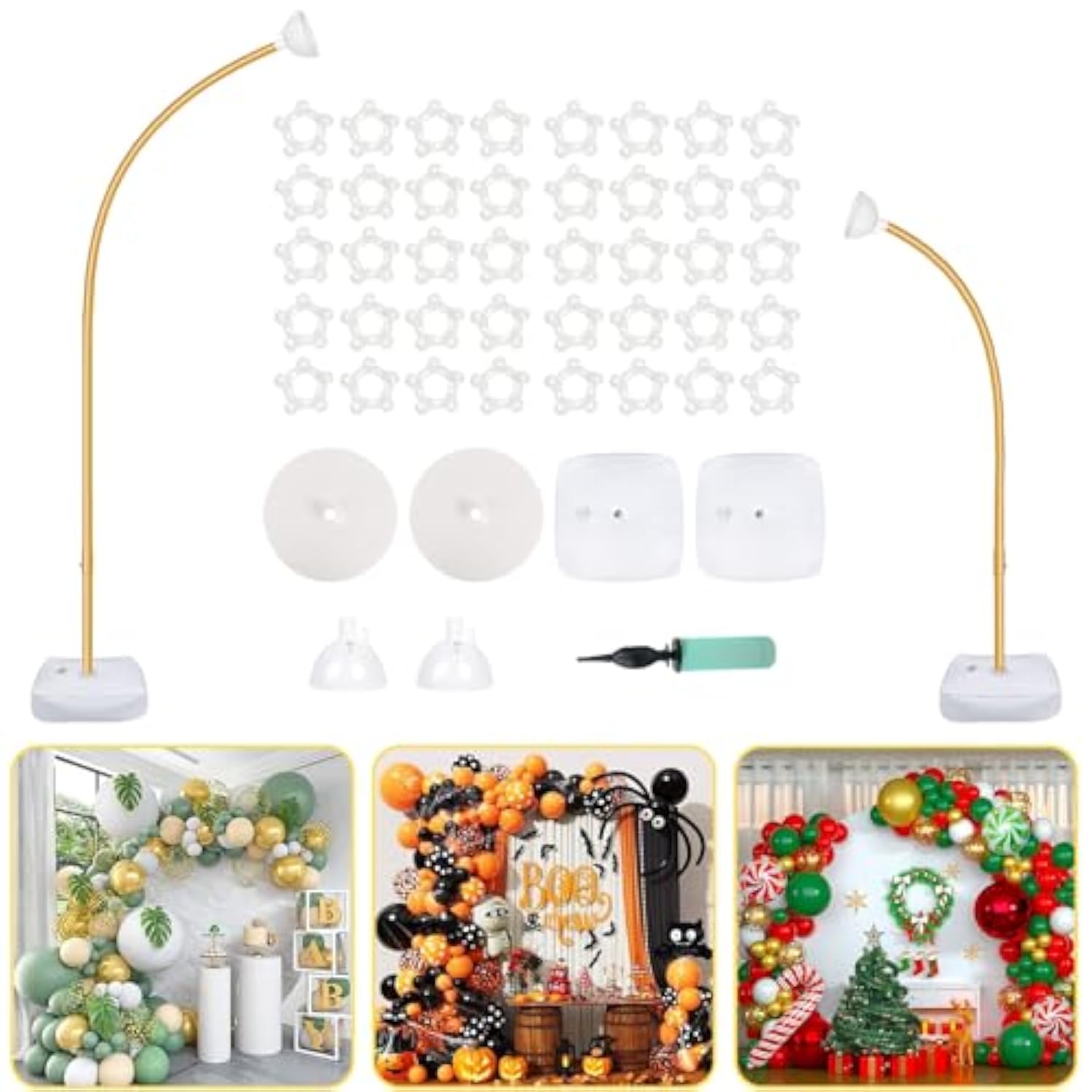 9.35Ft & 6Ft Gold Balloon Arch Stand, Free Bending Shape Balloon Arch Kit, Half Arch Balloon Stand With Base For Floor, Ideal For Wedding Birthday Baby Shower Graduation 4Th Of July Decoration