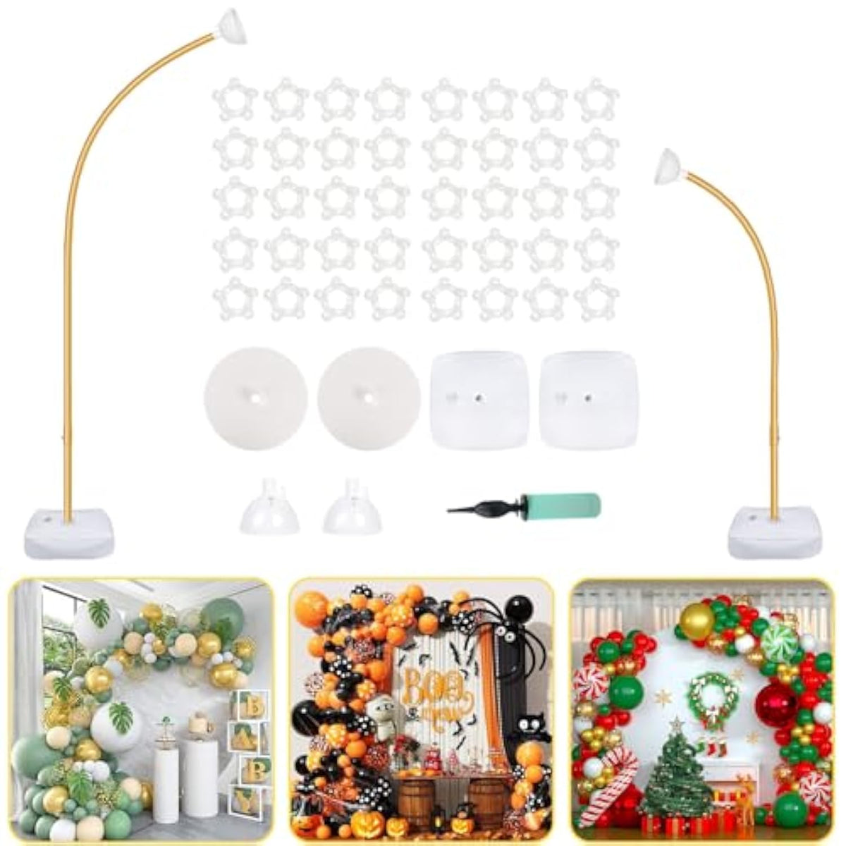 9.35Ft & 6Ft Gold Balloon Arch Stand, Free Bending Shape Balloon Arch Kit, Half Arch Balloon Stand With Base For Floor, Ideal For Wedding Birthday Baby Shower Graduation 4Th Of July Decoration