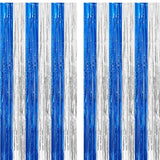 2 Pack Blue Silver Foil Fringe Curtain Tinsel Party Backdrop