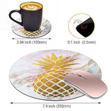 Round Mouse Pad With Coasters Set, Gold Foil Pineapple White Marble Design Mouse Pad Non-Slip Rubber Mousepad Office Accessories Desk Decor Mouse Pads For Computers Laptop