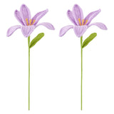 2 Pcs Handmade Crochet Artificial Lily Flowers – Lilac Knitted Cotton Flowers Bouquet With Iron Wire Stems For Home, Wedding & Party Decorations