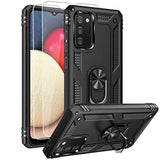 For Samsung A02S Case, Galaxy A02S Case With Hd Screen Protector, Military-Grade Ring Kickstand Holder Car Mount 15Ft Drop Tested Shockproof Cover Phone Case For Galaxy A02S, Black