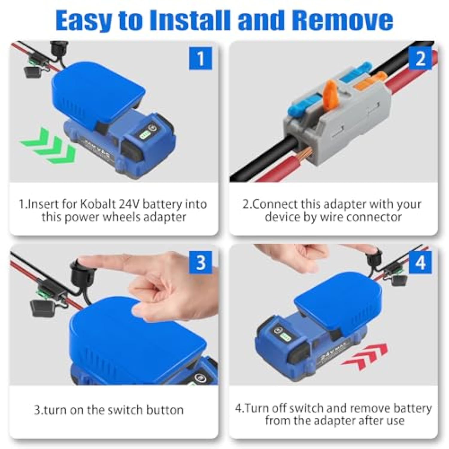 2Packs Power Wheels Adapter For Kobalt 24V Max Battery With Fuse, Power Connector For Rc Car, 14 Gauge Robotics, Rc Truck, Diy Use, Work For Kb624-03 Kb524-03 Kb424-03 Kb224-03 Battery