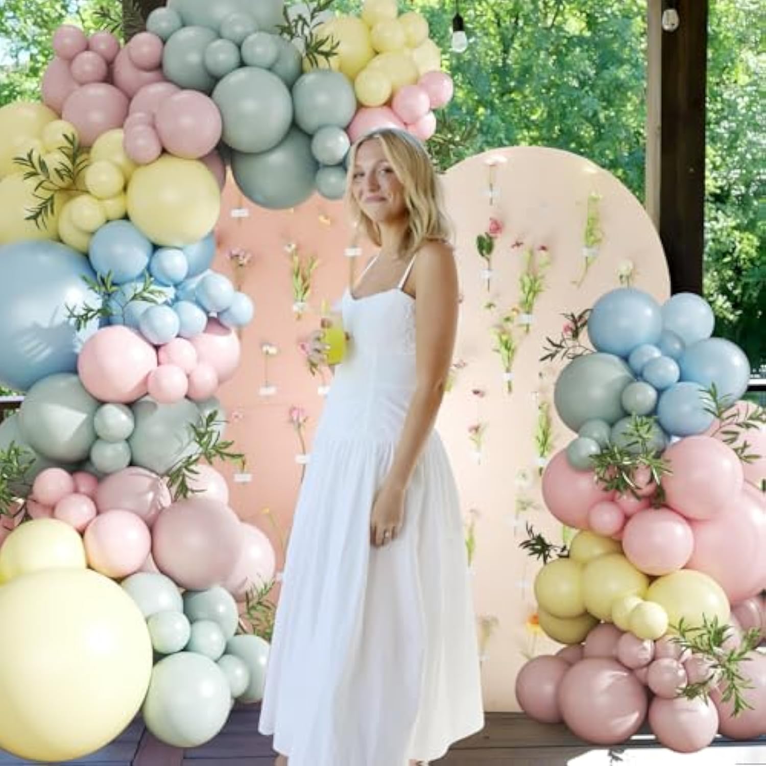 Pink Blue Yellow Pastel Balloon Arch Kit, 124Pcs Macaron Light Pink Blue Yellow Balloons For Spring Tea Party Baby Shower Wedding Birthday Gender Reveal Party Decorations