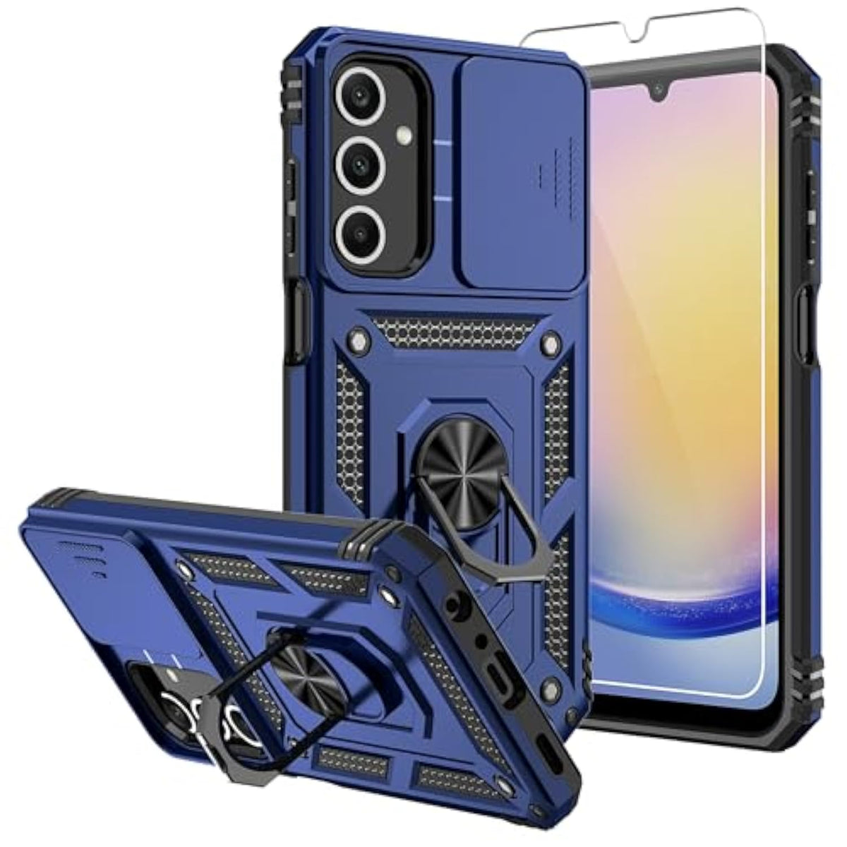 For Galaxy A25 5G Case,With Screen Protectors And Camera Cover,[Military Grade] 16Ft.Drop Tested Cover With Magnetic Kickstand Protective Case For Samsung A25 5G, Blue