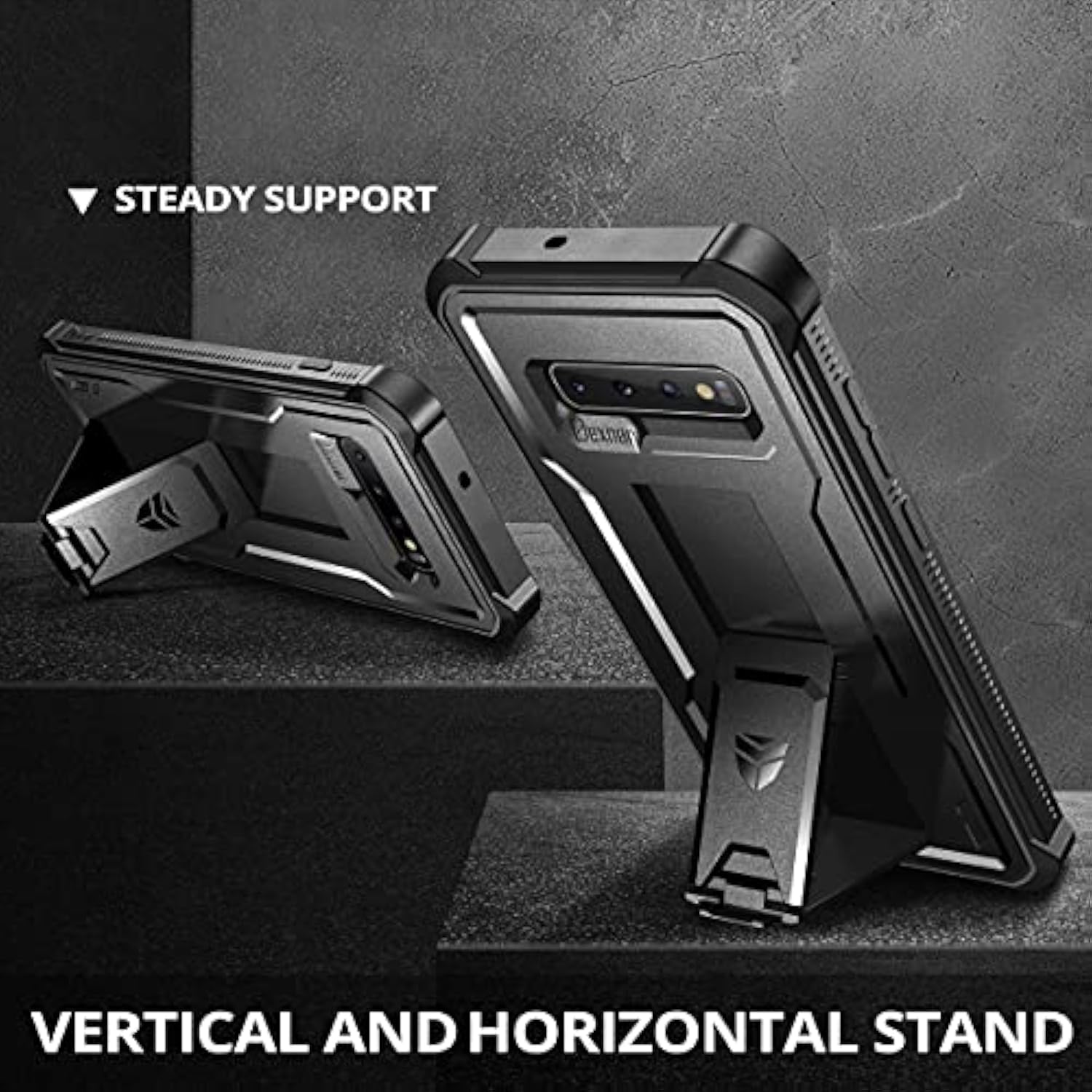 For Samsung Galaxy S10+ Plus Case, [Built In Screen Protector And Kickstand] Heavy Duty Grade Protection Shockproof Protective Cover For Samsung Galaxy S10 Plus Black