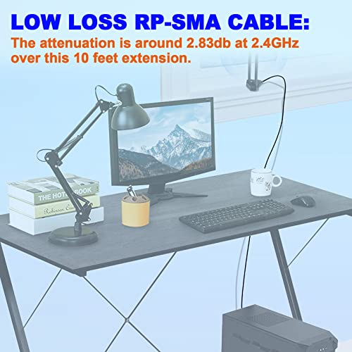 Rp-Sma Male To Rp-Sma Bulkhead Female Alsr240 Extension Cable 10 Feet For Wifi Antenna, Wireless Router, Pcie Network Card, Security Ip Camera