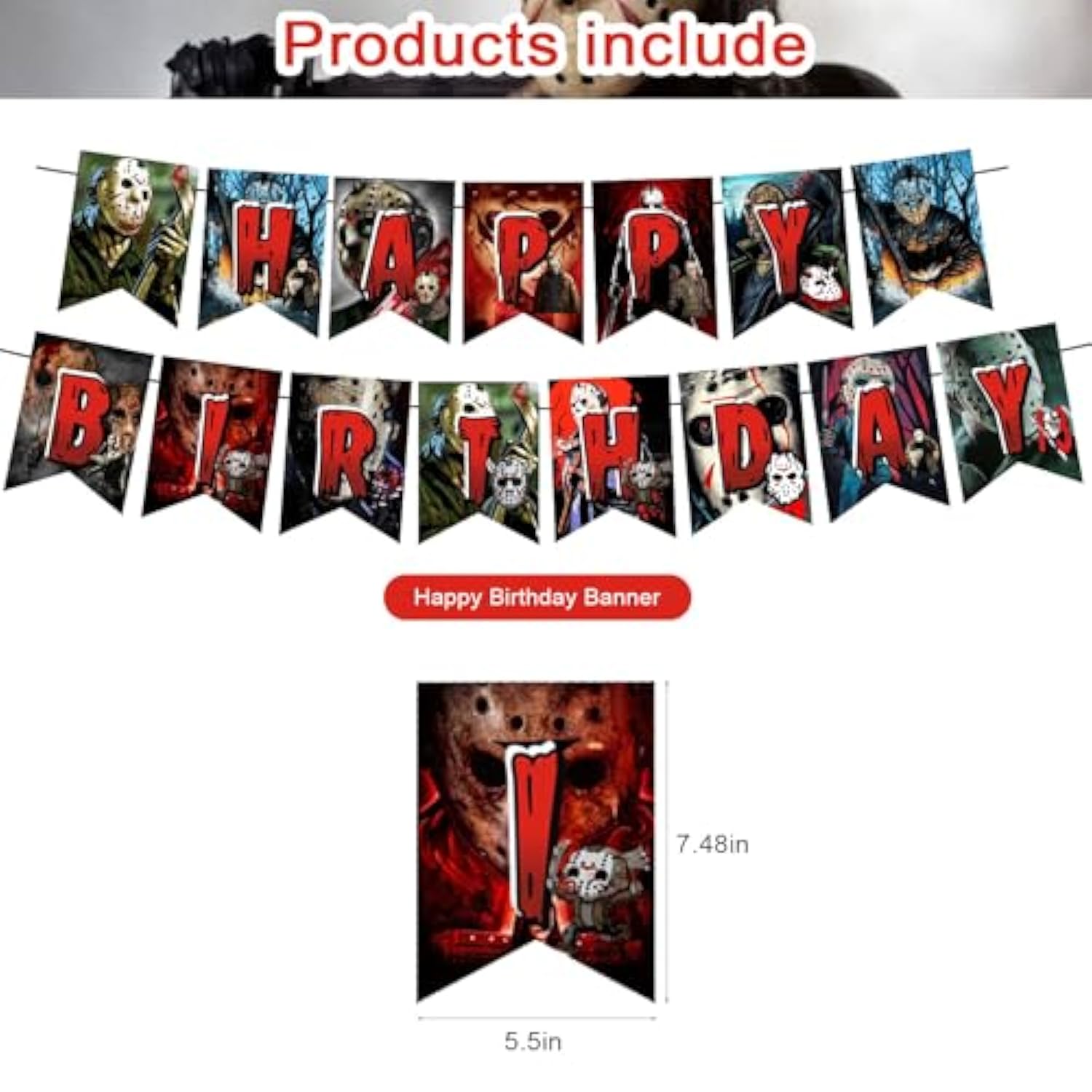 Friday the 13th Party Supplies Horror Jason Banner Cake Toppers Balloons Decor