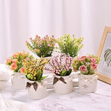 6Pcs Artificial Flowers With Ceramic Pot Fake Flower Arrangements Small Faux Spring Flowers In Vase Home Spring Decor, Centerpiece Table Decorations For Farmhouse Office Shelf Dining Table