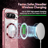 For Google Pixel 9/9 Pro Case, Compatible With , Glitter Sparkle Magnetic Plated Slim Shockproof Soft Tpu Bumper Full Protection Case, Rose Gold
