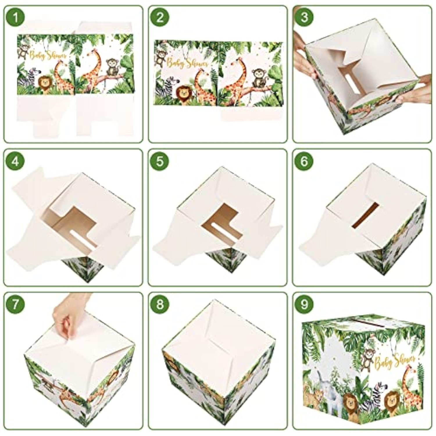 51 Pieces Woodland Baby Shower Card Box And Advice Cards, Diaper Raffle Game Box Tickets, Animals Safari Creatures Party Decorations For Baby Shower, Birthday, Gender Reveal (Jungle Animal Theme)