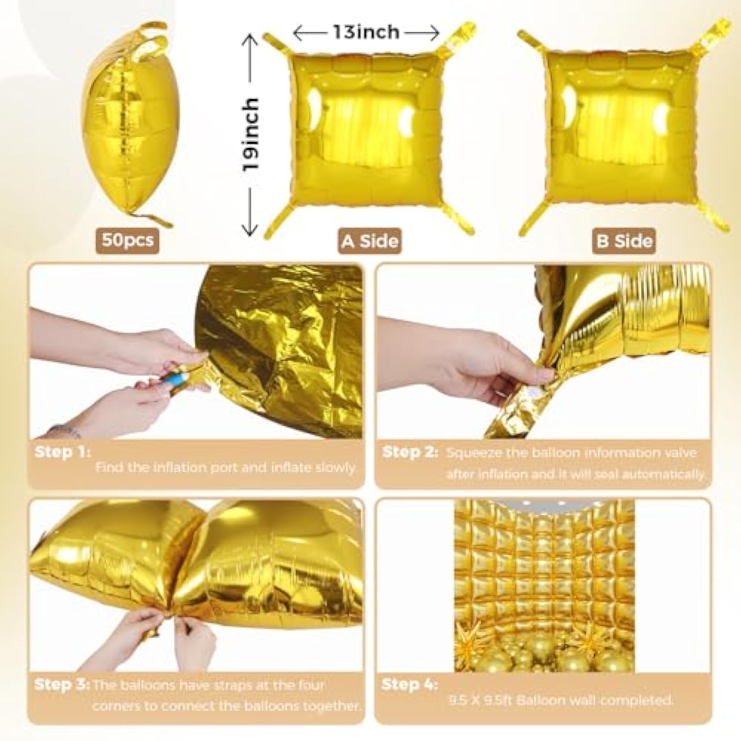 50Pcs Black Square Foil Balloons Wall Backdrop With 80Pcs Black Balloon Garland Arch Kit, Double Sided Balloon Tunnel For Anniversary New Year Birthday Graduation Baby Shower Party Decorations