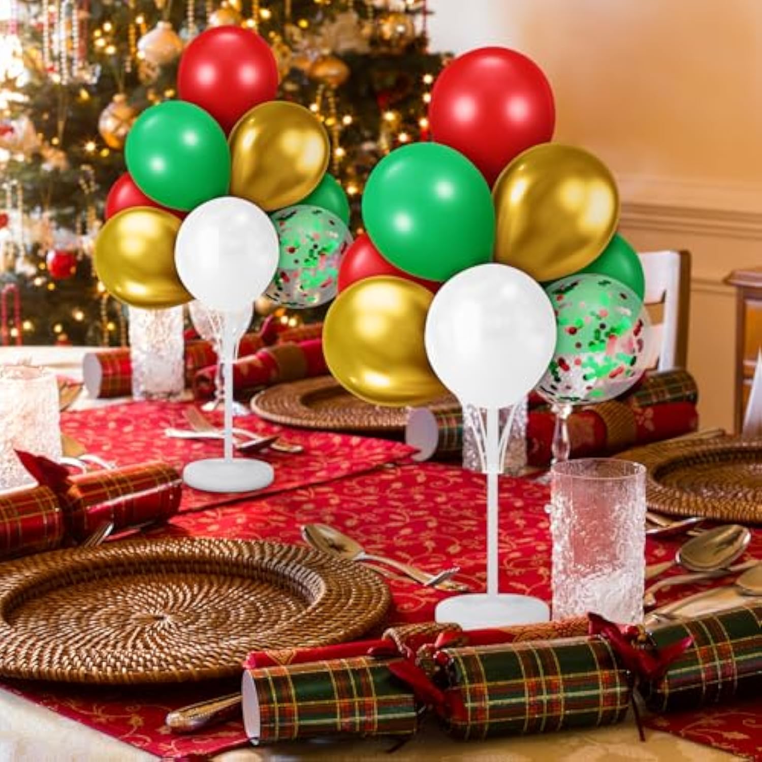 2 Sets Christmas Balloon Stand Kit For Floor Include 53.2 Inch Tall Balloon Stands With Base And 48 Latex Balloon Column Balloon Garland Arch Tree For Birthday Wedding Baby Shower