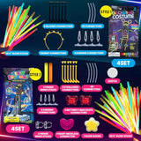 8 Set Glow Stick Figure Costume, 612 Pcs Light Up Stick Figure Costume, Glow In The Dark Outfits, Include Eyeglasses, Earring, Rings, Badge For Halloween(8,Transparent)