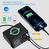 Usb Charger Hub 100W 8-Port Desktop Multiple Usb Charging Station With Pd Port, Quick Charge 3.0 Usb Port, Wireless Charger, Lcd Display Fast Usb C Charger For Iphone 12, Tablet And More