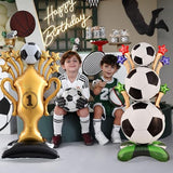 2 Piece 62 Inch Self Standing Soccer Balloons Champion Trophy Balloons, Giant Soccer Trophy Mylar Balloon, for Soccer Event Birthday, Game Day, Sports Competition Theme Decorations