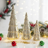 3 Pieces Gold Ceramic Christmas Tree Figurines Tabletop Small Decorative Xmas Tree Desktop 6.3" & 8.1" & 10.2" Tall Holiday Table Centerpieces For Office Home Mantle Shelf Cabinet Decor Indoor